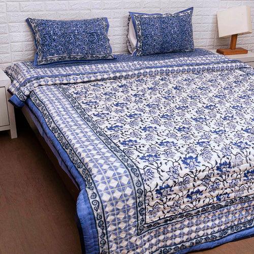 Copy of Blue Floral Ensemble Hand Blocked Quilt Bedding Set