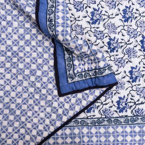 Copy of Blue Floral Ensemble Hand Blocked Quilt Bedding Set