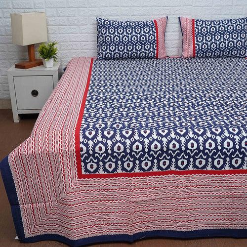 Blue and Red Ikat Print Bedsheet