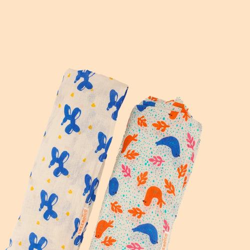 Baby Muslin Swaddles - Blue Safari - Pack of 2