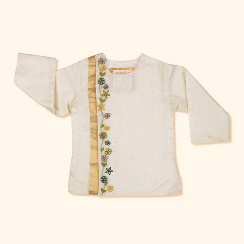 Baby Boy Maheshwari Handwoven Cotton Silk Short Kurta & Pant Set - Gulshan