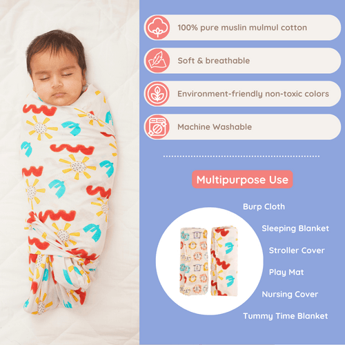 Baby Muslin Swaddles - Doodle Delight - Pack of 2