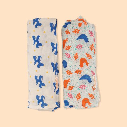 Baby Muslin Swaddles - Blue Safari - Pack of 2