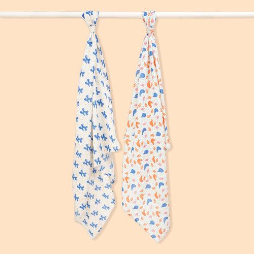 Baby Muslin Swaddles - Blue Safari - Pack of 2