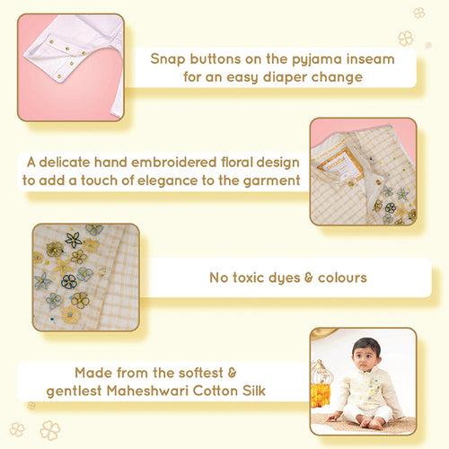 Baby Boy Maheshwari Handwoven Cotton Silk Kurta, Bundi & Pant Set - Madhav