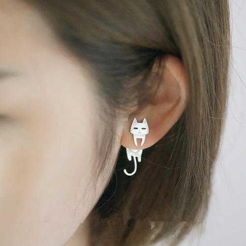 HauteOrnaments®️ Cute Cat Earrings - Funny Silver Stud Earrings for Women
