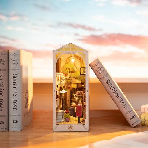Mythifrost®️ Miniature Book Nook - 3D Wooden Bookshelf Decor ( Sunset Alley Edition )