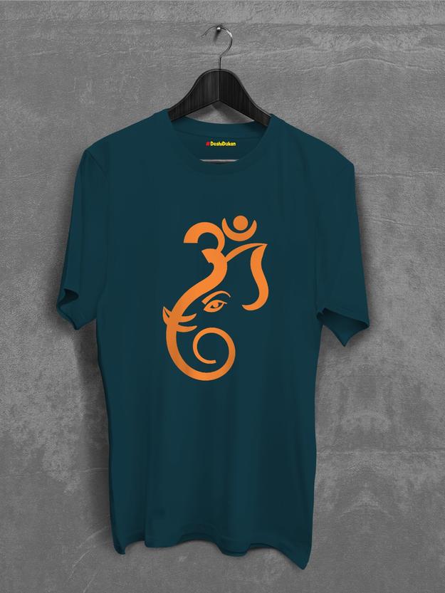 Om Shape In Ganpati Face T-shirt