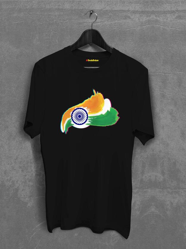 Tricolor Flag In Glitch Effect India T-shirt