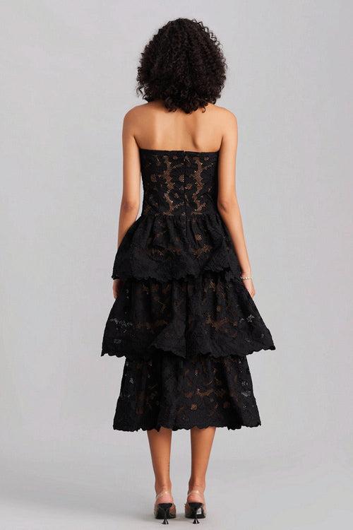 Black Floral Lace Layered Tube Midi Dress