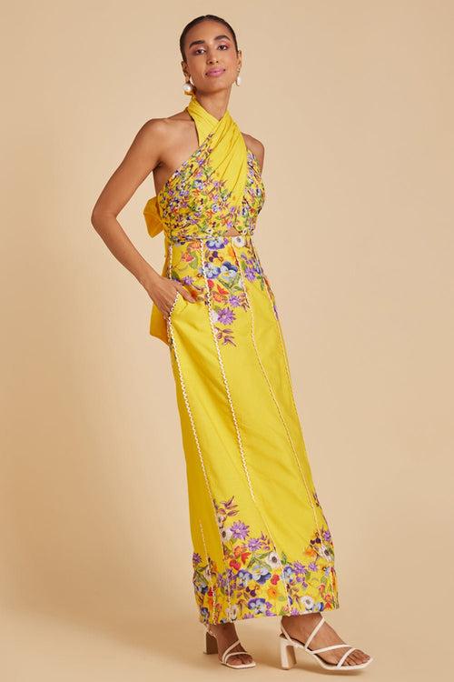 Garden Print Halter Maxi Dress