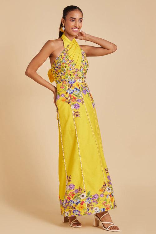 Garden Print Halter Maxi Dress