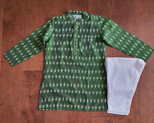 Cotton Kurta-Pajama Set | Green & White