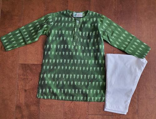 Cotton Kurta-Pajama Set | Green & White