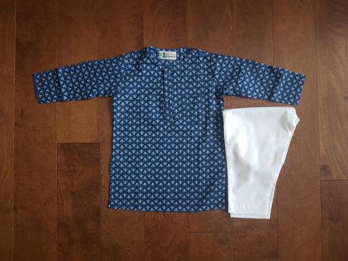 Pure Cotton Kurta-Pajama Set | Blue & White