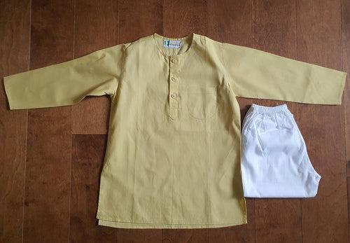 Pure Cotton Kurta-Pajama Set | Mustard Yellow & White