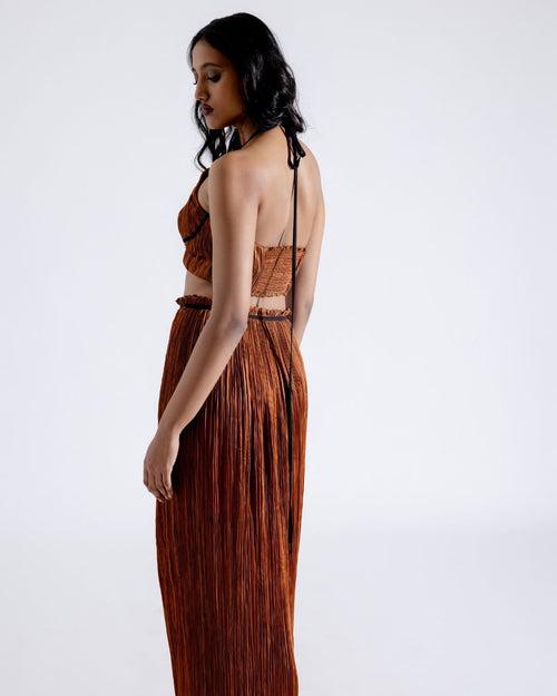 Bronze Ruched Halter Neck Crop Top