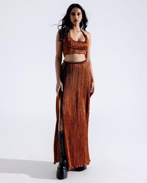 Bronze Ruched Halter Neck Crop Top