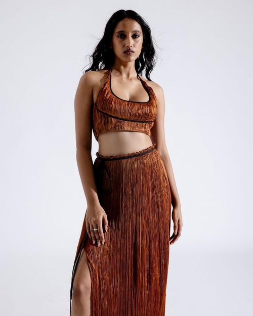 Bronze Ruched Halter Neck Crop Top