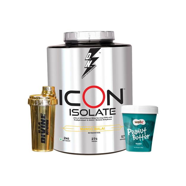 2kg Icon Isolate + 500 gm Peanut Butter & Gold Shaker