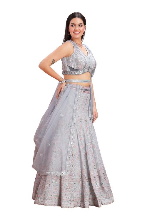 Powder Blue with Pink Lehenga Choli