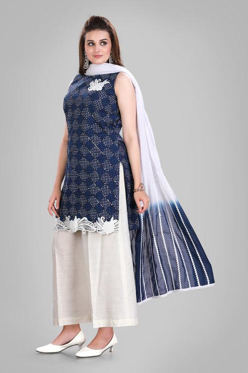 Blue Incut Kurti with Lightweight Dupatta