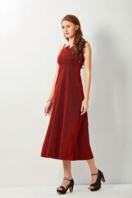 Red Shimmery Sleeveless Dress