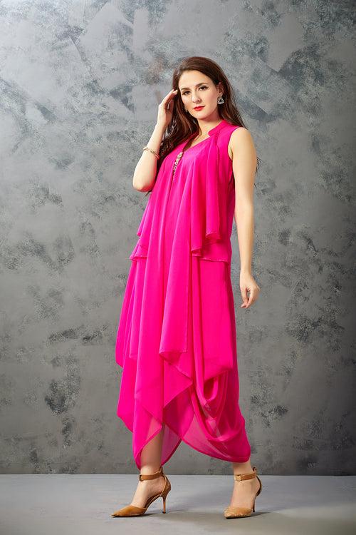 Hot Pink Sleeveless Cowling Dress