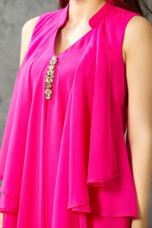 Hot Pink Sleeveless Cowling Dress