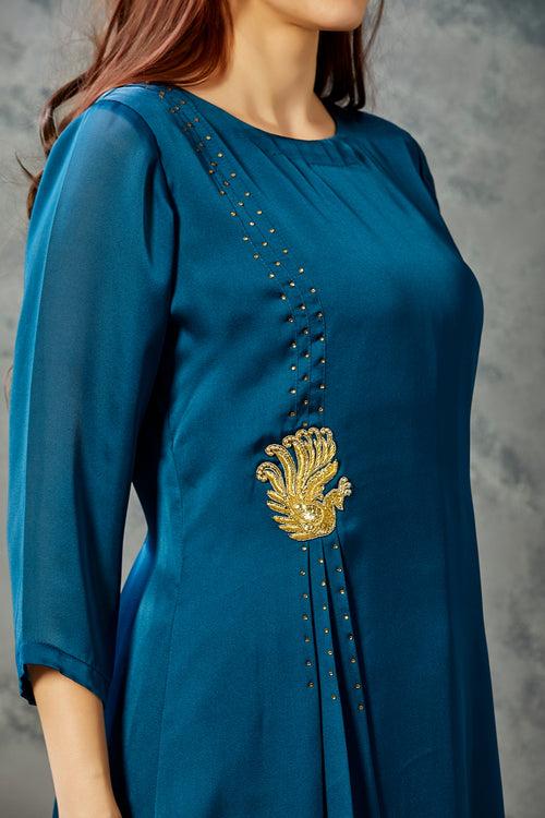 Peacock Blue Round Neckline Dress