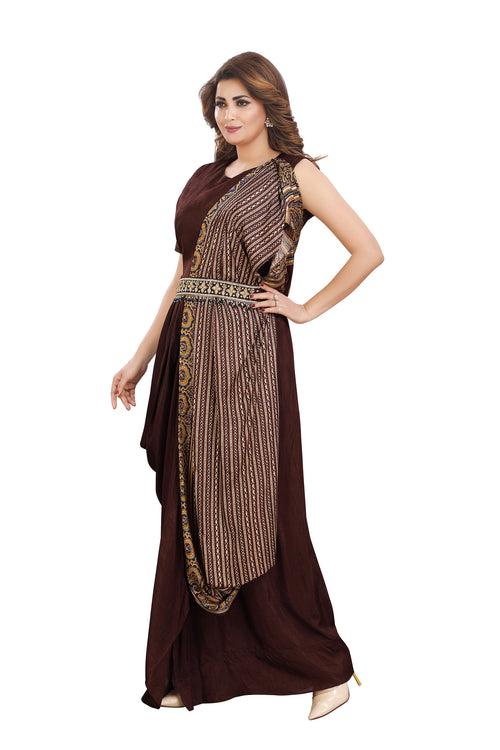 Printed Cape with Brown Cowling Dress