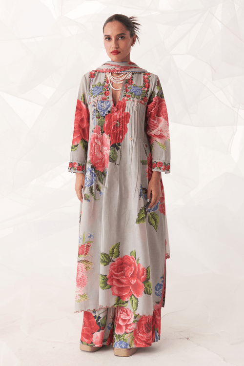 FLORAL PINTUCK KURTA SET