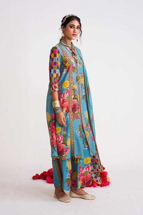 Floral stripe kurta set