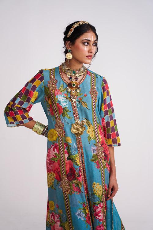 Floral stripe kurta set