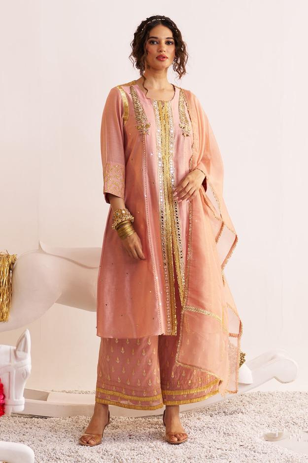 Front open chinar jaal kurta set