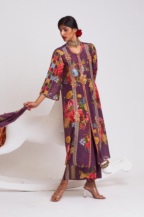 Floral stripe kurta set