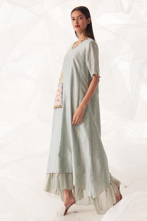 ASYMMETRIC EMBELLISHED POCKET KURTA SET