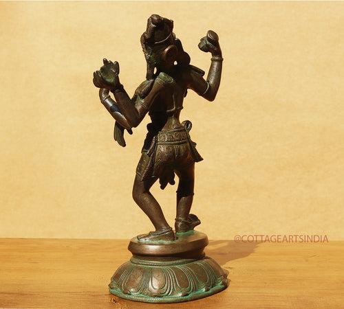 Brass Shiva Tandav Patina Bronze Finish 11"