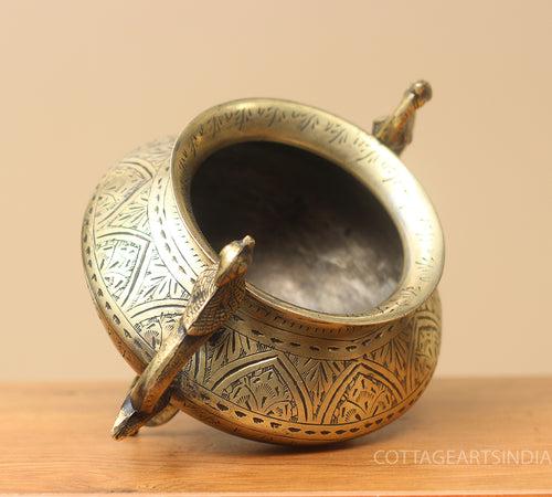 Brass Vintage Carved Planter