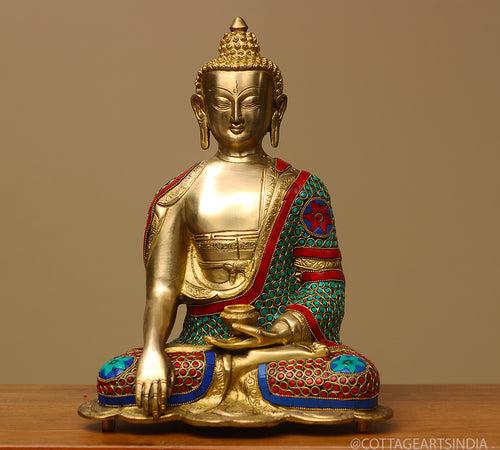 Brass Buddha Stonework 13"