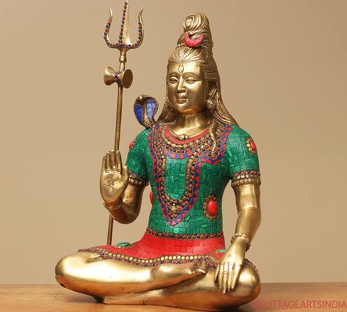 Brass Shiva Sitting Stonework