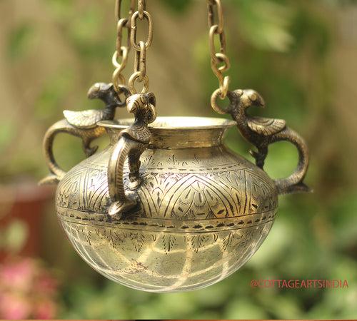 Brass Vintage Carved Planter Hanging