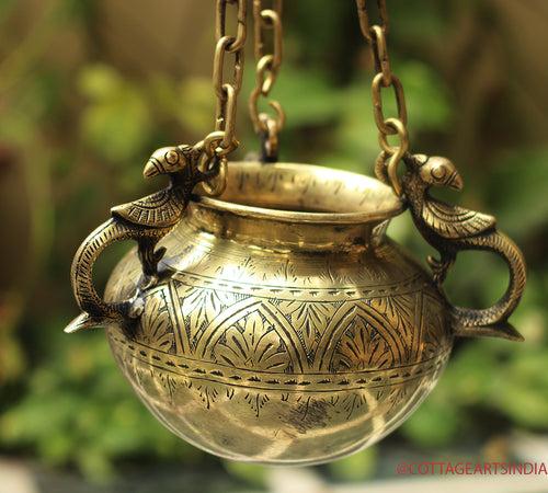 Brass Vintage Carved Planter Hanging