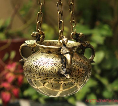 Brass Vintage Carved Planter Hanging