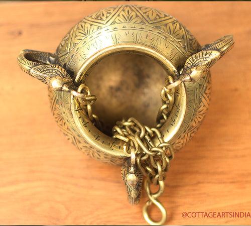 Brass Vintage Carved Planter Hanging