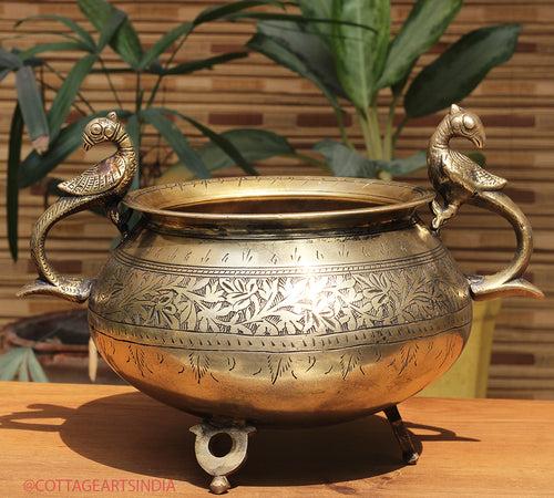 Brass Vintage Carved Planter