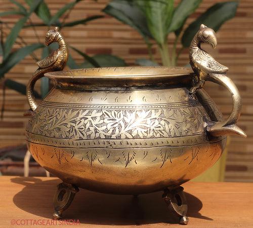 Brass Vintage Carved Planter