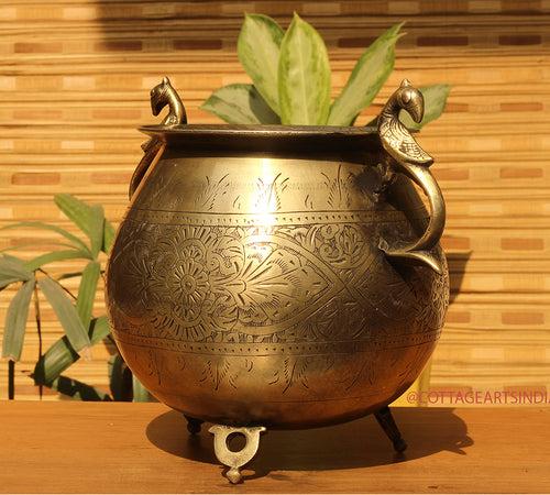 Brass Vintage Carved Planter