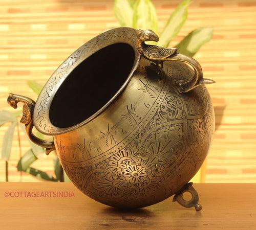 Brass Vintage Carved Planter