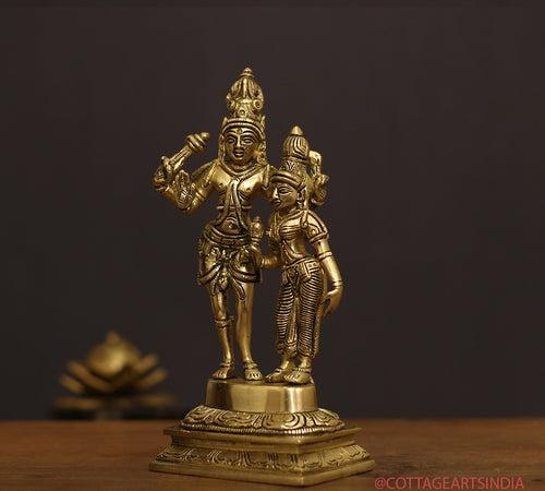 Brass Shiva Parvati Standing 9"